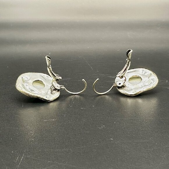 Abstract Silver Tone Dangle Earrings Aqua Center Unique Ripple Womens Jewelry - Picture 4 of 7